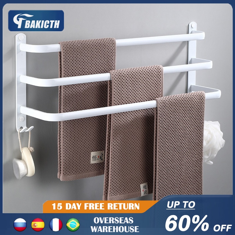 Towel Hanger Wall Mounted Towel Rack Bathroom Space Aluminum White Towel Bar Rail Matte White Towel Holder