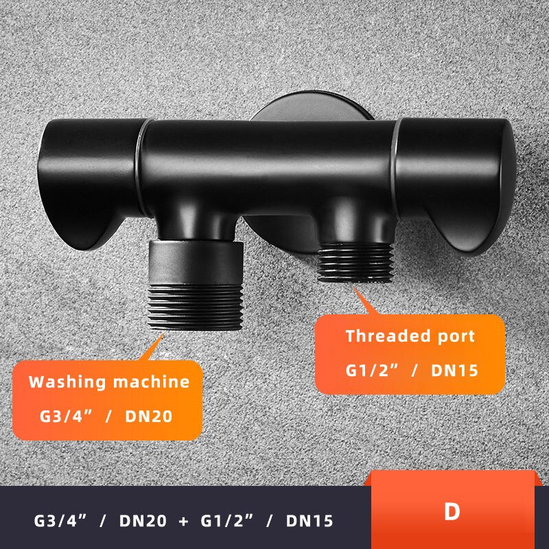1pc Black Brass Wall Mounted Washing Machine Faucet One into two out Bibcock Double handle double head taps: D