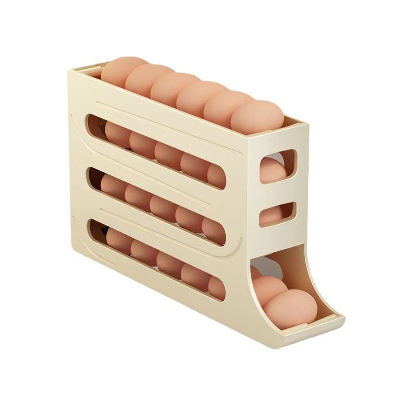 Caja organizadora de almacenamiento de huevos de 4 capas para refrigerador, soporte organizador de huevos rodante, organizador de almacenamiento de nevera, contenedor de almacenamiento de alimentos: YELLOW