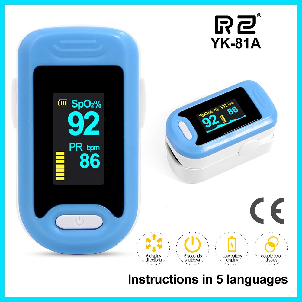 RZ Fingertip Pulse Oximeter Blood Oxygen SPO2 PR Saturimetro with Sleep Monitor Portable Pulse Oximeter: YK-81A-Bag