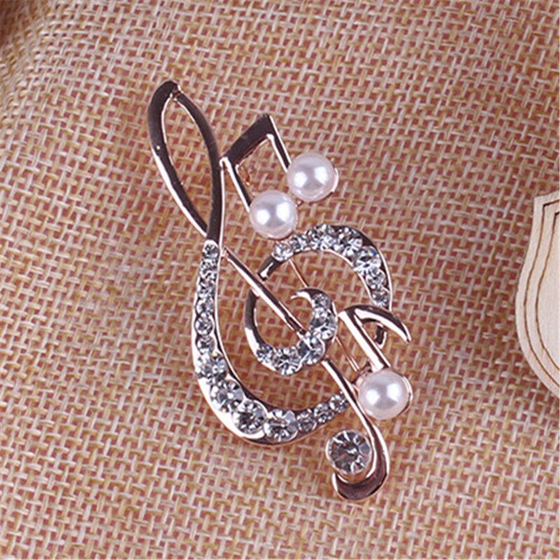 Frauen Strass Musik Hinweis Schal Brosche Rose Gold Violinschlüssel Stift Schmuck