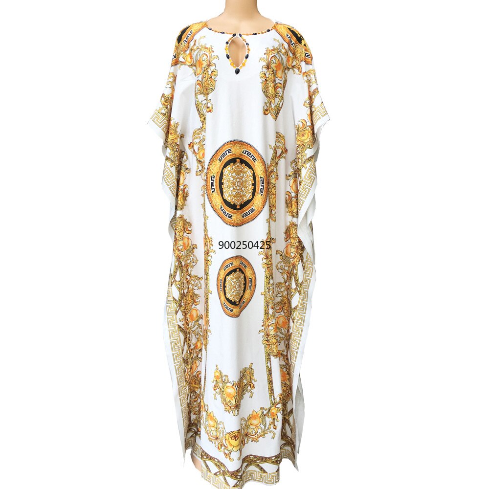 Afrikaanse Traditionele Print Party Jurken Voor Lady Dashiki Zuid-afrika Kleding Bazin Ankara Jurk V-hals Kralen Mode Gewaden