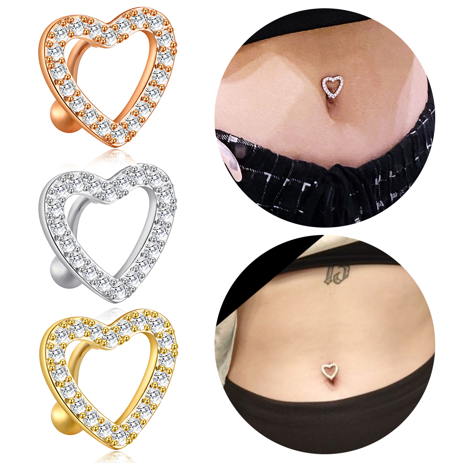 1PC Gold Color Series Crystal Belly Button Rings Snake Flower Heart Belly Ring for Women Stainless Steel Dangled Navel Piercing