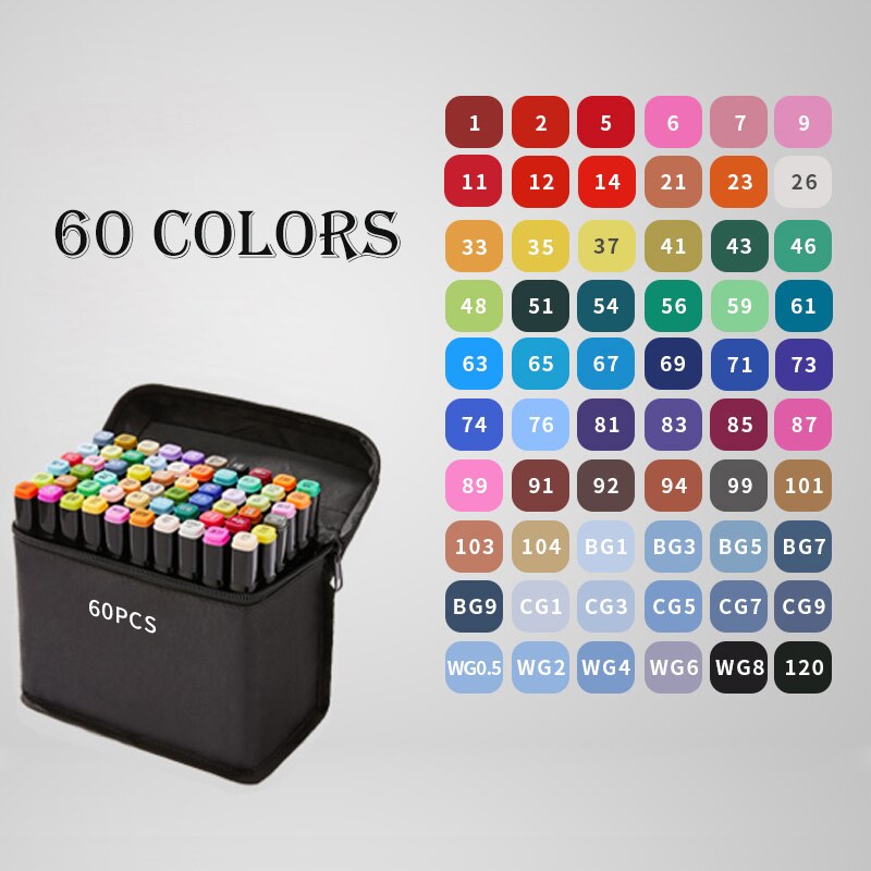 12/48/80/168 Touch Riancy Markers Set Manga Tekening Markers Pen Alcohol Gebaseerd Schets Vilt-Tip Twin borstel Pen Kunst Levert 04379: 60 black