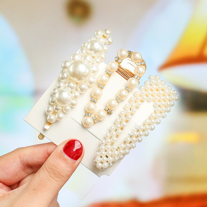 1 conjunto coréia imitado pérola grânulos de cabelo clipes para mulheres doce menina barrettes hairpins acessórios para cabelo artesanal headwear hairgrip: H025-13