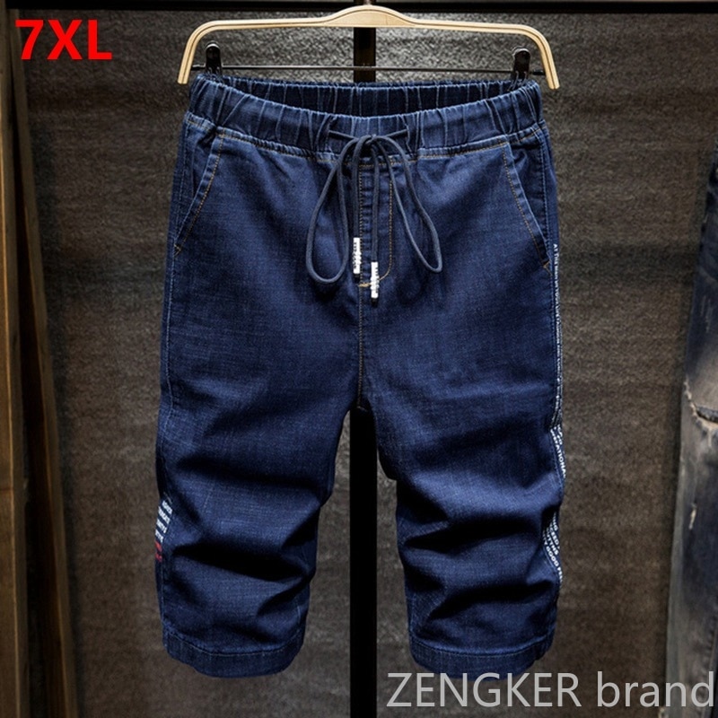 Sommer tynn tøye ut denimshorts menn løs pluss størrelse 7xl 6xl 5xl 4xl elastisk midje harlan shorts tidevann