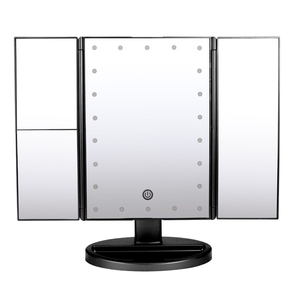 Makeup Mirror Beauty Mirror Tabletop Mirror USB Three-Fold Makeup Mirror Smart Touch Beauty Mirror 22 LED Light Mirror: Black
