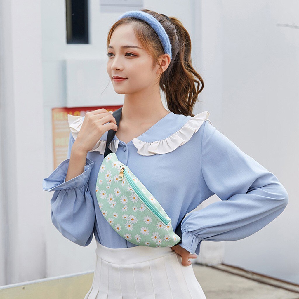 Women Flowers Zipper Messenger Bag Beach Chest Bag Waist Bag Phone Bag Outdoors Sports Bag Woman Decorate Bag#4