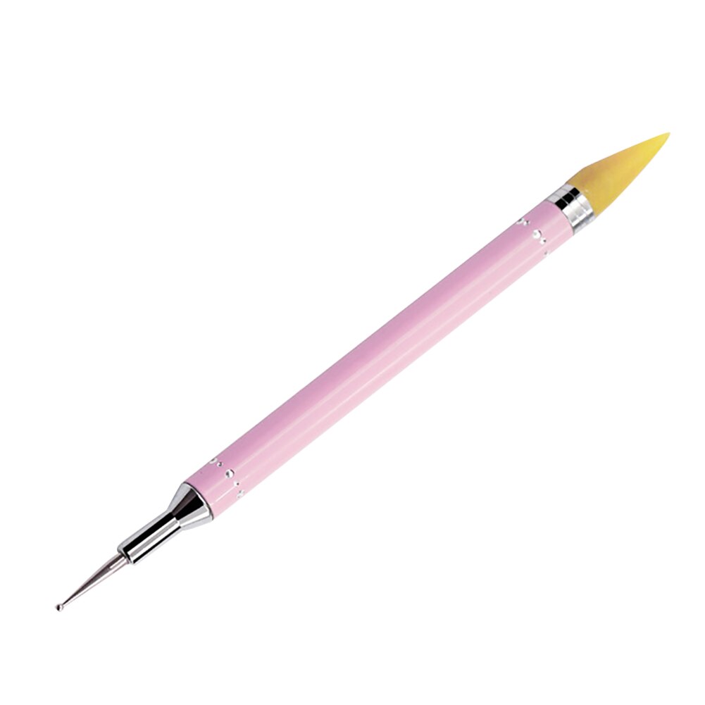 Diamante bordado cabeça dupla ponto broca caneta arte do prego strass picker cera lápis de cristal lidar com unha caneta: Rosa