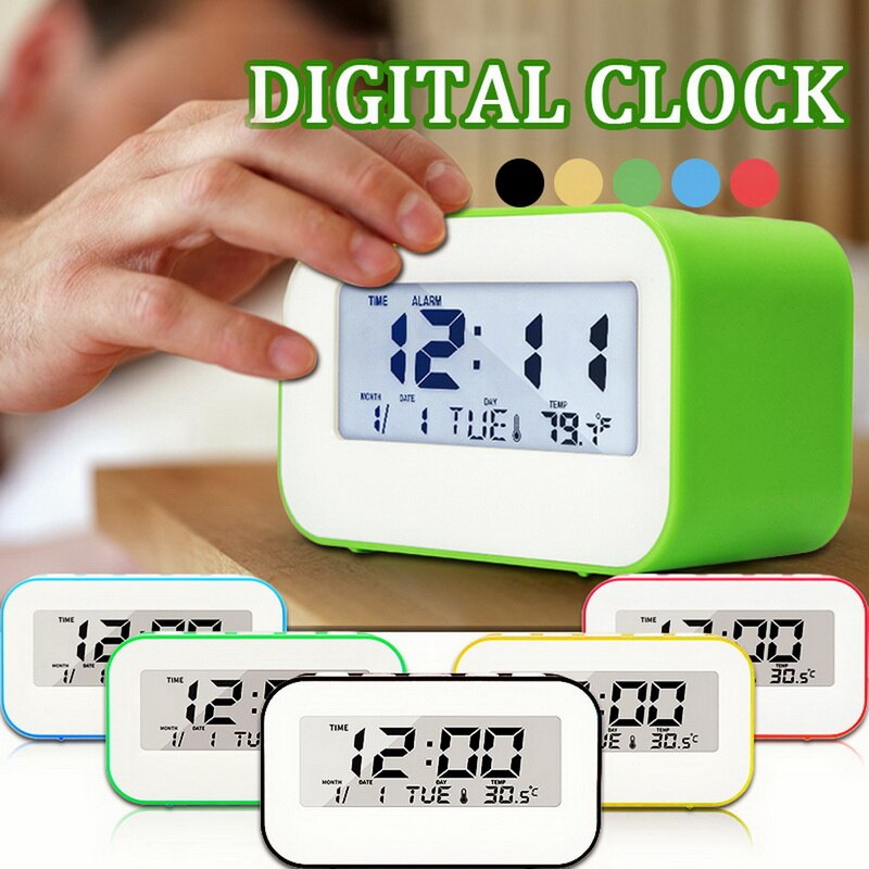1pc Mute Digital Alarm Clock With Snooze Fuction Weather Night Light Adjustable Alarm Misic Sounds Backlight Display