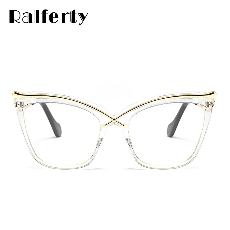 Ralferty Oversized Cat Eye Glasses Transparent Frame Women Retro Big Optical Eyeglasses Frames Clear Eyewear Accessories F92107