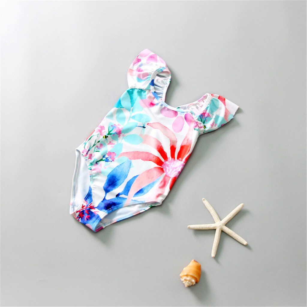neue Neue Baby Mädchen Badeanzug Ein Stück Sommer Nette Ärmellose Rüschen Floral Print Bademode Bademode Monokini