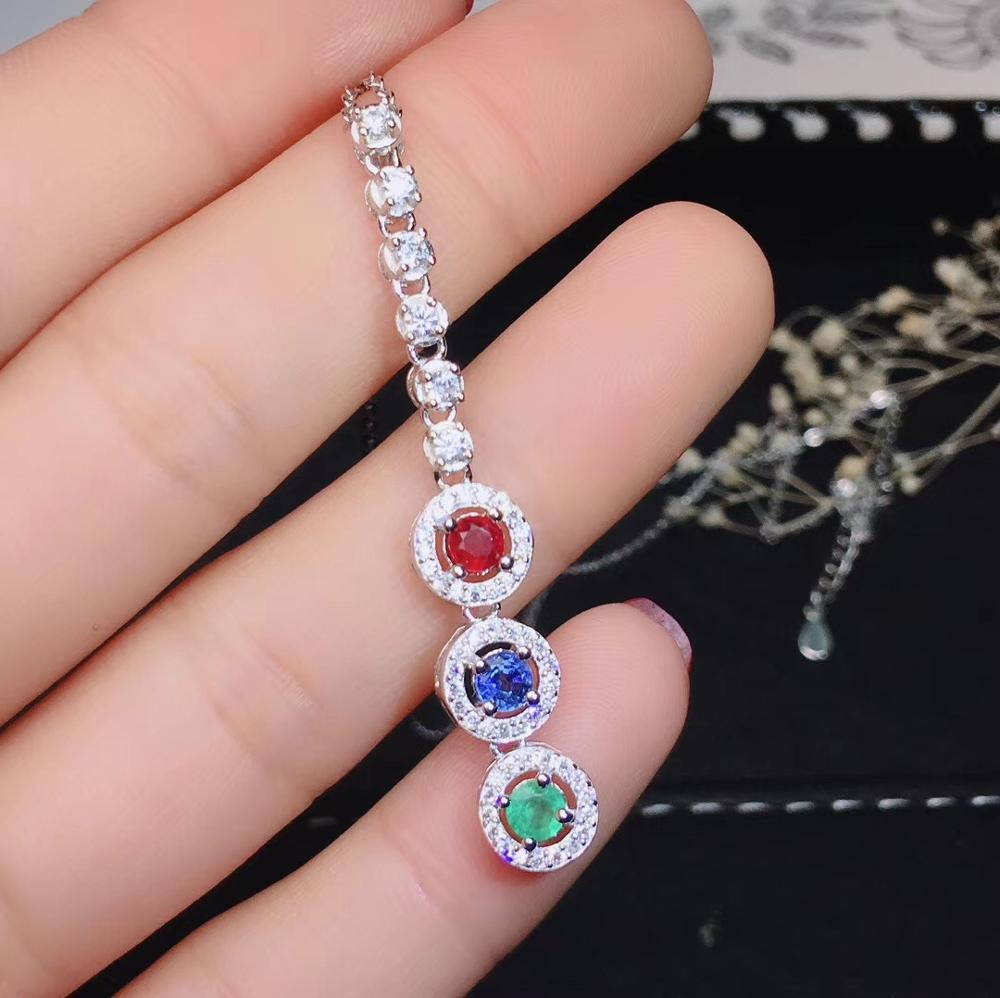 KJJEAXCMY boutique jewelry 925 sterling silver inlaid Natural Sapphire Ruby Emerald ladies necklace support detection