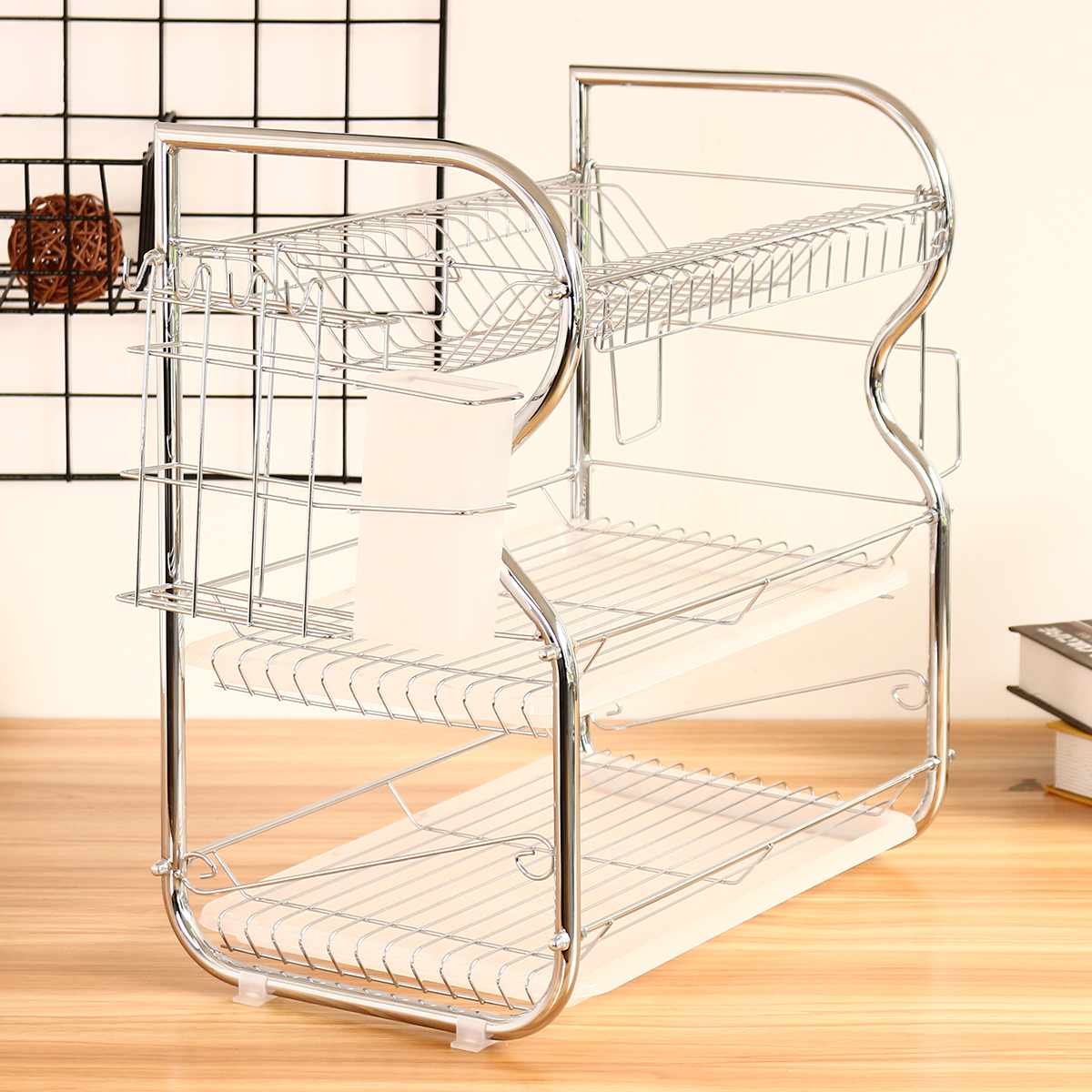 3 Layer Chrome Alloy Kitchen Over Sink Dish Drying Rack Insert Storage Organizer Drainer Cutlery Holder Drip Kitchen Storage