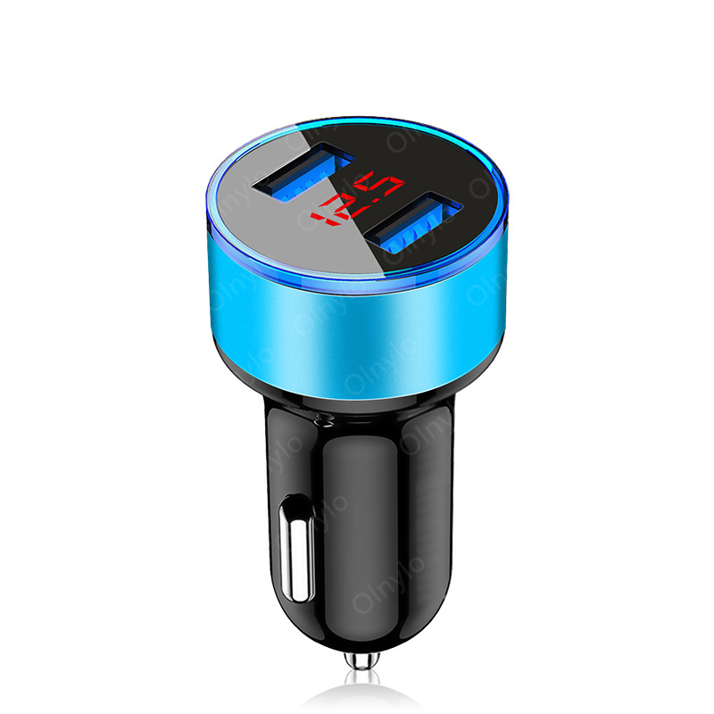 Dual Usb Car Charger 2 Poorten Lcd Display Sigarettenaansteker Aansteker Autolader Adapters Voor Iphone Samsung Xiaomi Huawei Etc: Blue