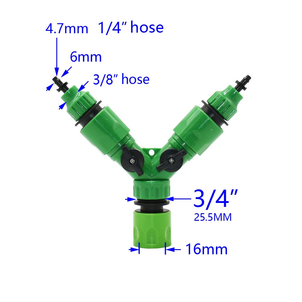 2-Way Garden Hose Tap Water Splitter 5/8" Quick Connector 1/2" 3/4" Female Water Irrigation Valve Adjustable Switch