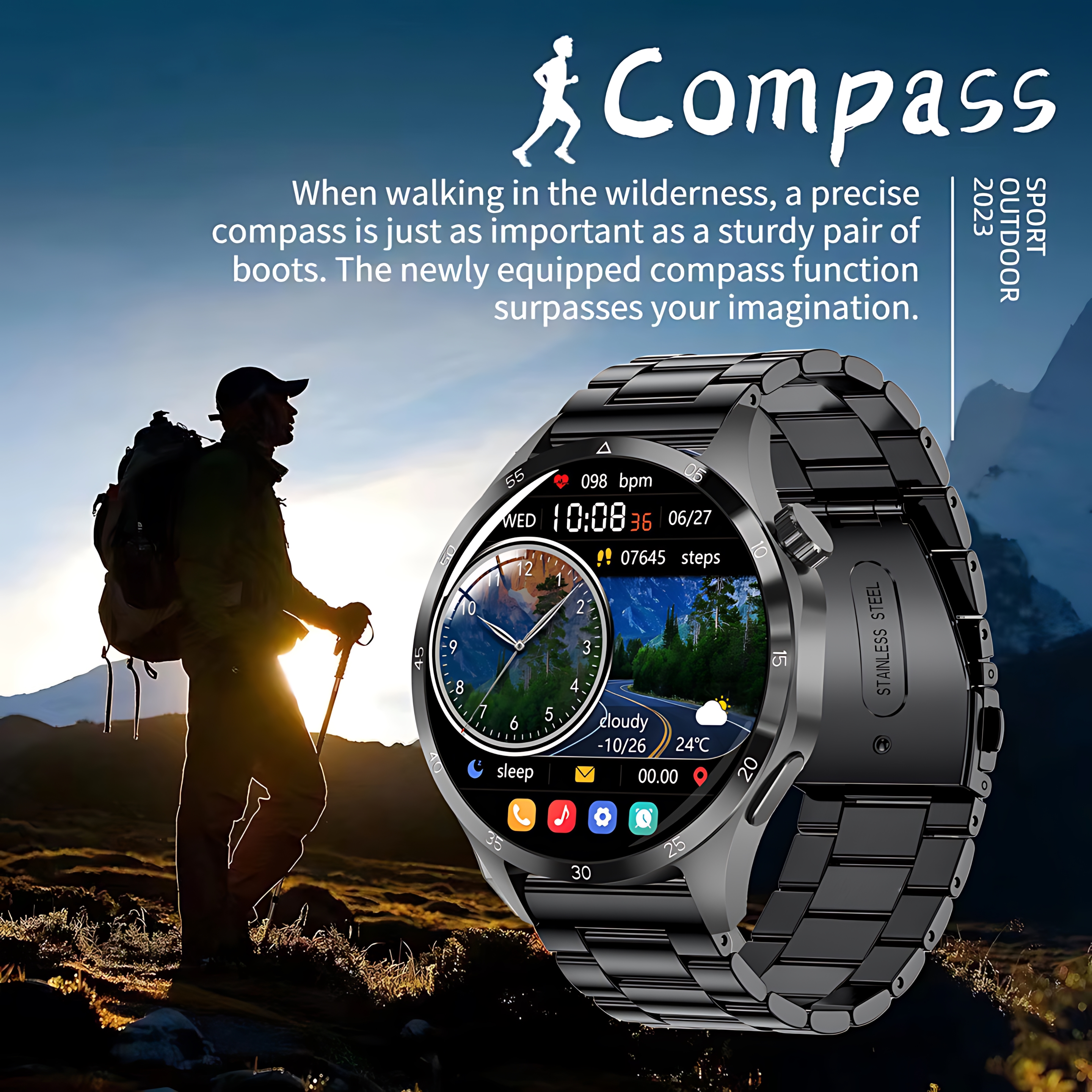 reloj inteligente clásico con GPS, pantalla AMOLED Ultra HD de 1,6 pulgadas, GPS incorporado, llamada BT, NFC, IP68, reloj inteligente resistente al agua para Android IOS