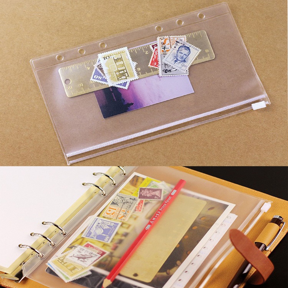 Juego de 6 bolsas de plástico transparente para el hogar y la Oficina, bolsillos con cremallera de tamaño A5, A6 y A7, de 6 anillos