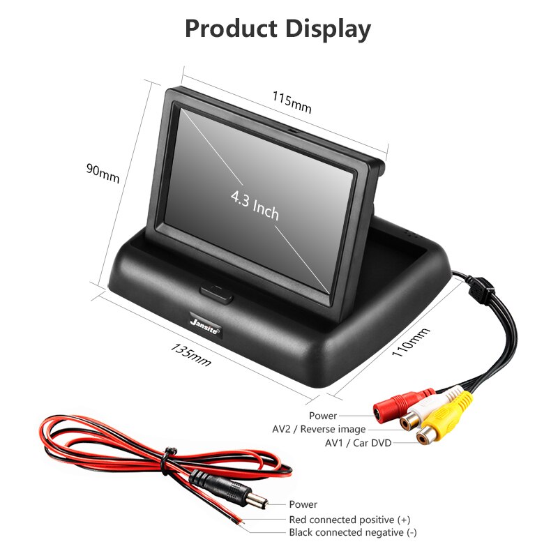 Jansite 4.3 inch HD car monitor Wireless parking assist system Reverse image Folding Sedan RV 12V REAR VIEW