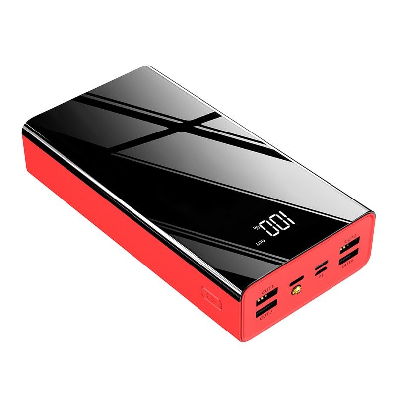 Power Bank 40000 Mah Grote Capaciteit Powerbank Lcd Externe Batterij Usb Spiegel Screen Draagbare Mobiele Telefoon Oplader Voor Iphone: Rood