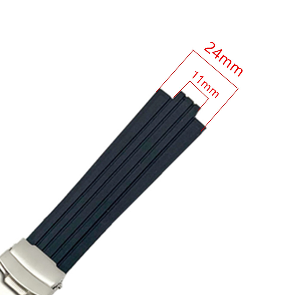 Silikone urrem til oris aquis urrem konveks rem rustfrit stål sikkerhedsspænde håndledsrem sort 24mm x 11mm