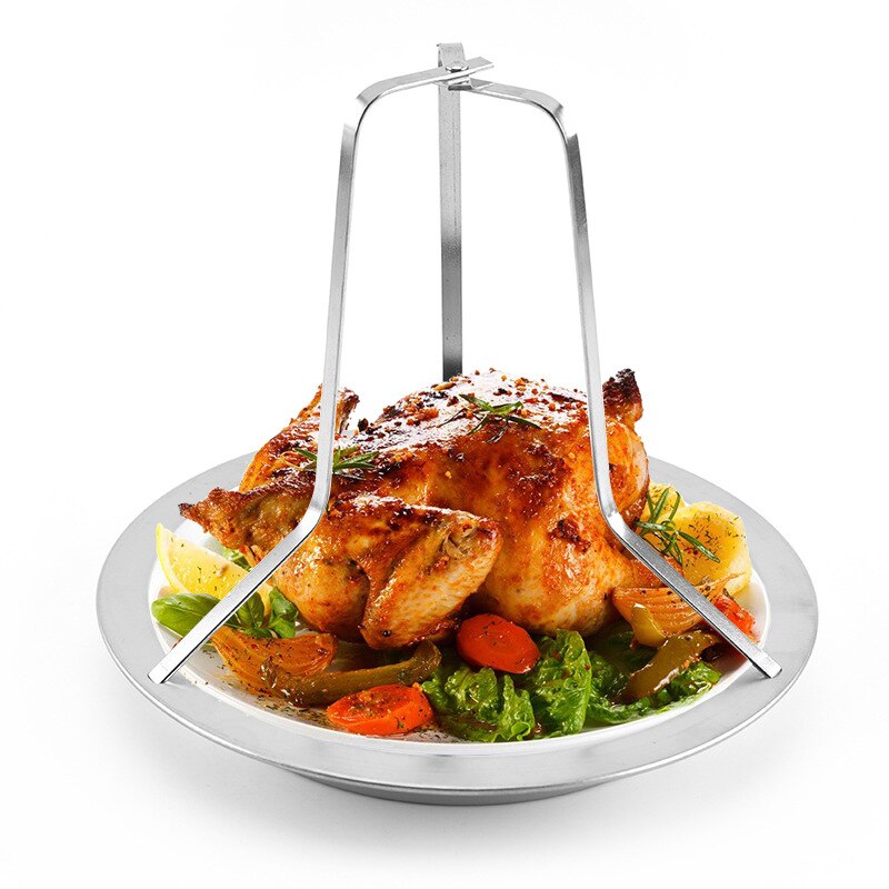 Asador de pollo vertical para barbacoa, soporte plegable para carne, sartén de cerveza para horno, placa de parrilla para barbacoa, herramienta de cocina artesanal antiadherente