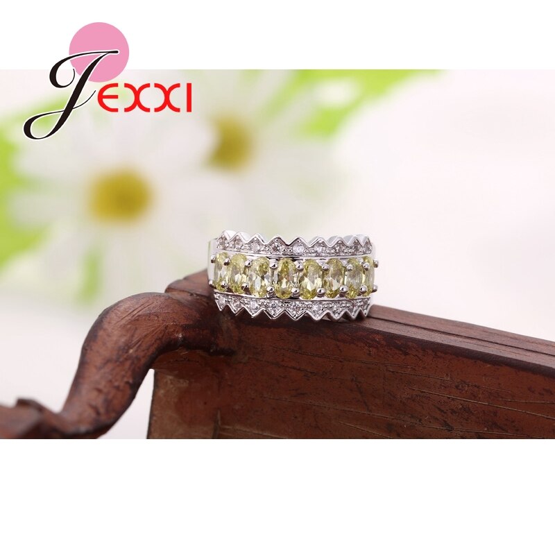 Wedding 925 Sterling Zilveren Ringen Eenvoudige Lover Charms Geel Blauw Kristal Ring Shiny CZ Sieraden Vinger Accessoires
