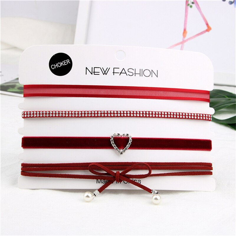 4 Stks/set Lady Fluwelen Zwart Kant Fluwelen Strip Vrouw Kraag Partij Sieraden Hals Accessoires Chokers Handgemaakte Ketting