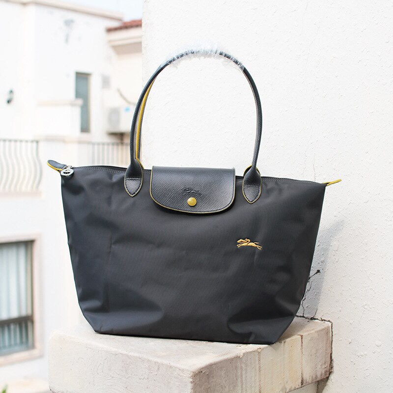 Lange griff große bestickte knödel tasche wasserdichte pendler tasche handtasche nylon leinwand tasche: Gun gray