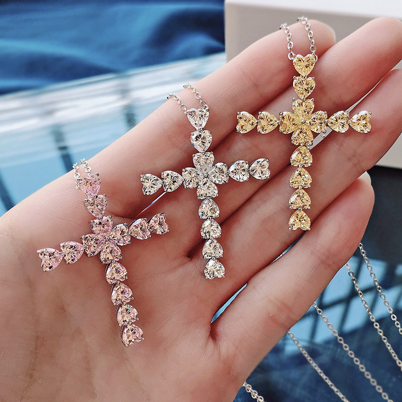 Oevas 100% 925 Sterling silber kreuz 5*5mm hochwertiger kohlenstoffdiamant 18k weißGold plattierte halskette für damen Party feiner schmuck