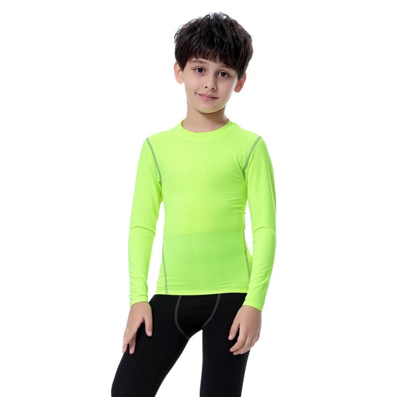 Kids Boys Compression T-shirt Long Sleeve Tops Stretch Quick Dry Shirts Gym Fitness Running Hiking Camping Tees: 150 / Grass Green