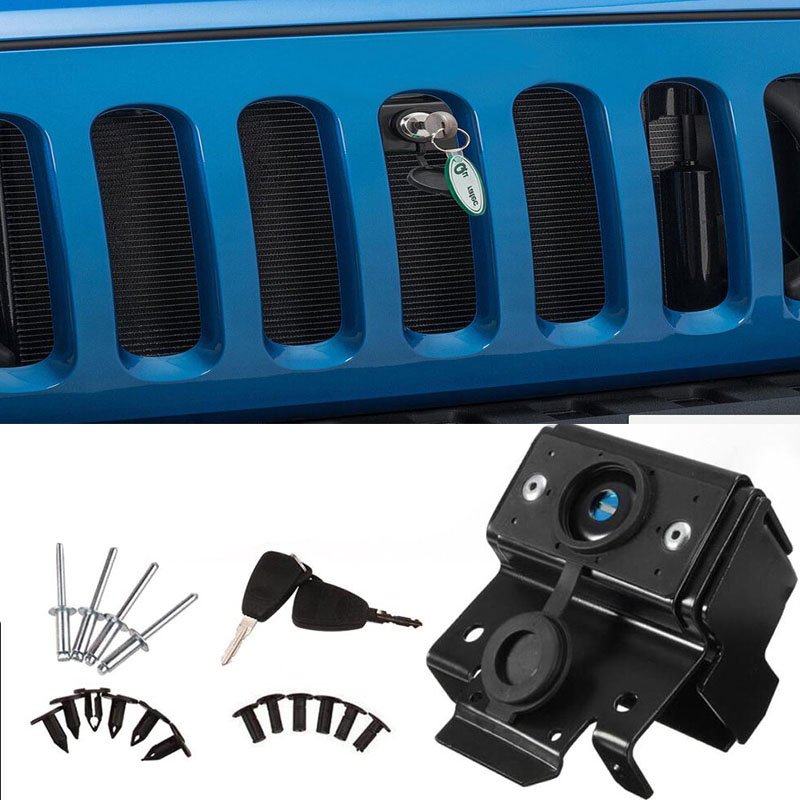 For jeep wrangler  jk 07-18 grille hette låsesett foran motorrom hette deksel anti-tyveri montering låse hette fangst
