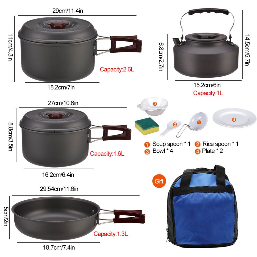 Camping Cookware Kit Nonstick Lightweight Backpacking Cooking Set Outdoor Cook Gear Pot Pan Bowl for Family Hiking Picnic Travel