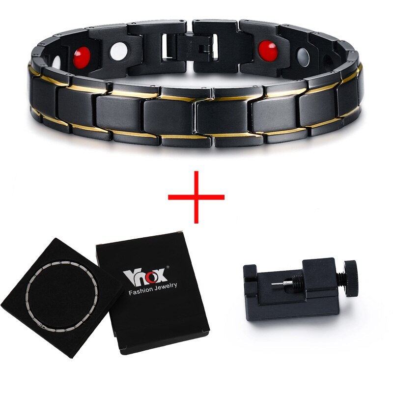 Vnox – Bracelet de thérapie magnétique en titane pur pour hommes, soulagement de la douleur pour l'arthrite et le canal carpien, bijoux pour hommes: add tools and box