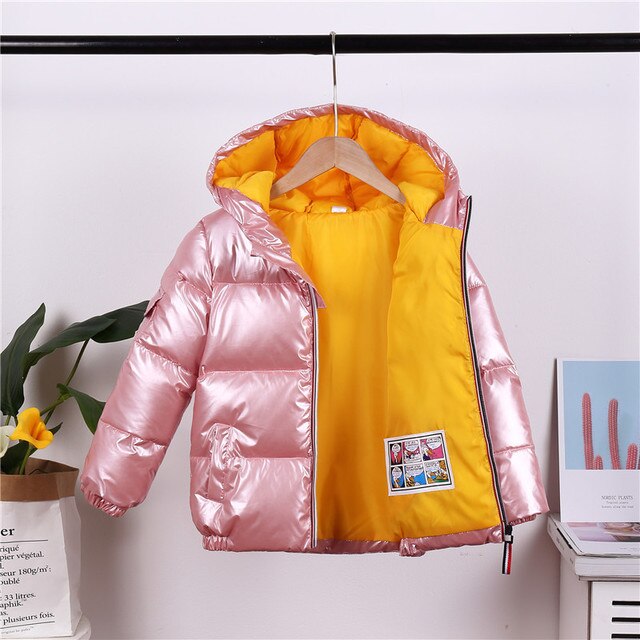 Winter Kinderen Zilveren Down Katoen Gevoerde Grote Kinderkleding Gewatteerde Korte Jas Jongens En Meisjes Hooded Jas