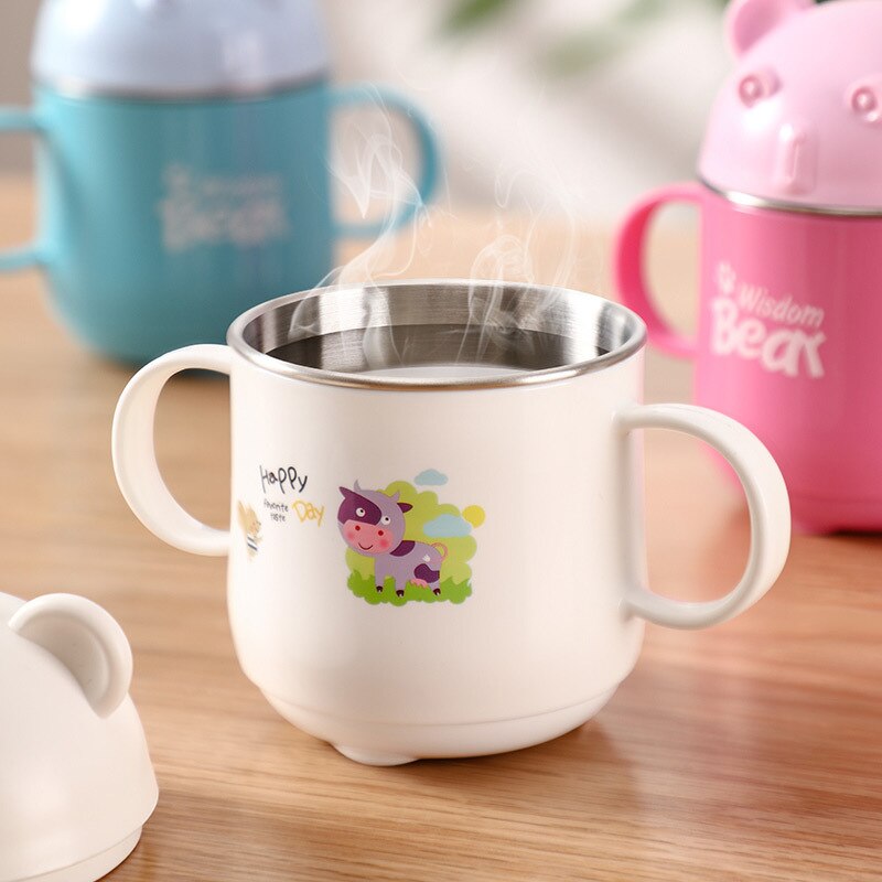 260Ml 304 Roestvrij Staal Kinderen -Proof Mokken Anti-Brandwonden Kleuterschool Baby Drinkbeker Kids Leuke cartoon Cup Drikware