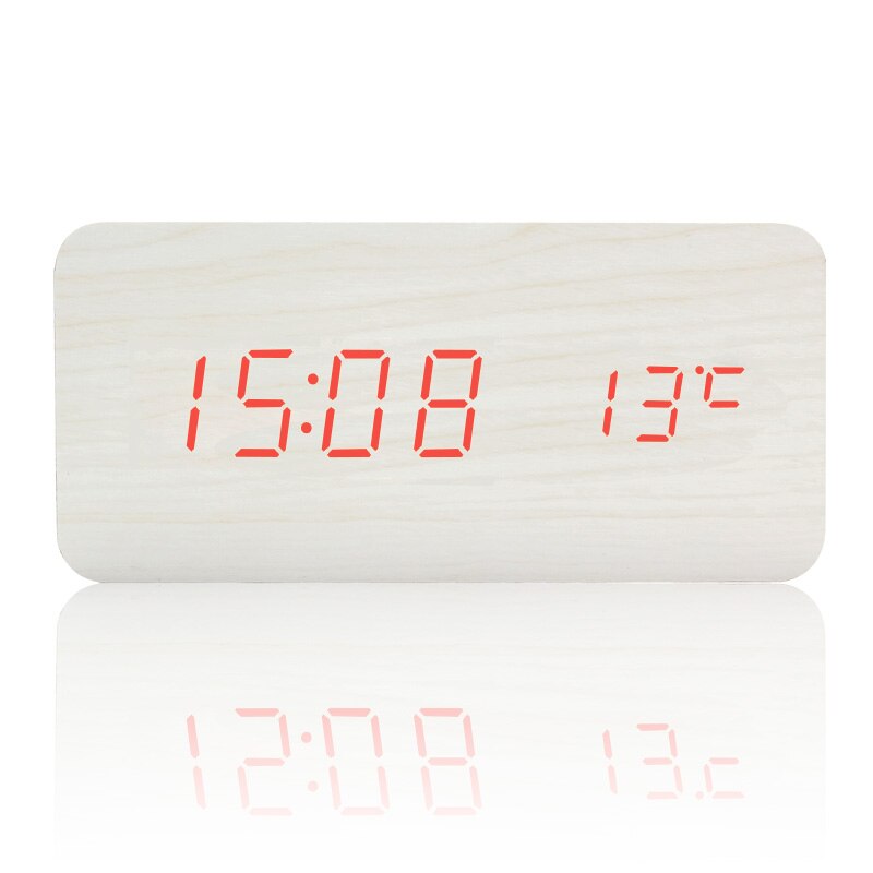 YIWENG Digitale Wekker Van Beukenhout – Dubbele Alarmen, Thermometer, USB-oplader