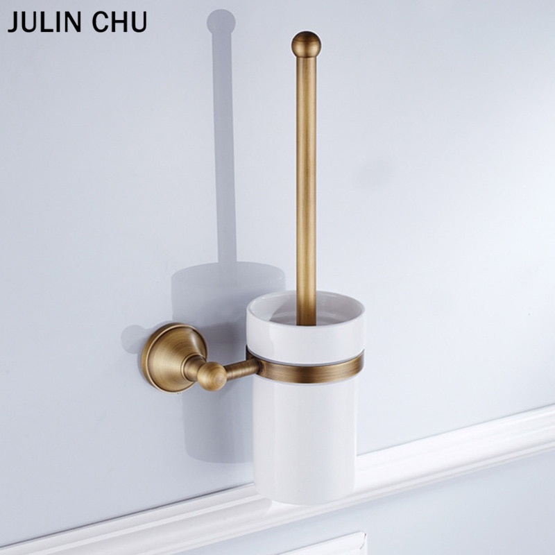 Brons Wc Borstel Houder Set Antieke Zwarte WC Borstel Houder withe Keramische Cup Geborsteld Plank Goud Chroom Wit Badkamer Hardware