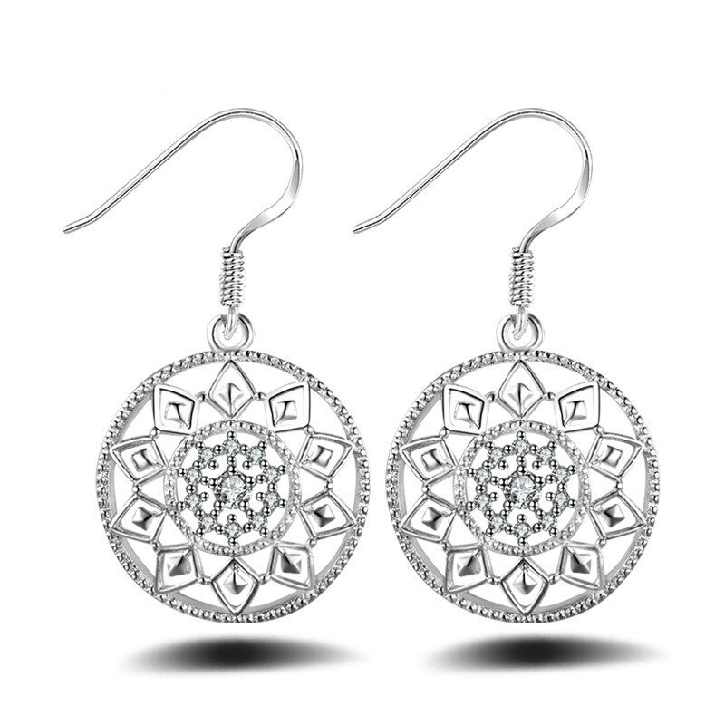 925 Sterling Silver Cubic Zirconia Mandala Orecchini a Forma di Dichiarazione Orecchini A Pendaglio Dei Monili Delle Donne