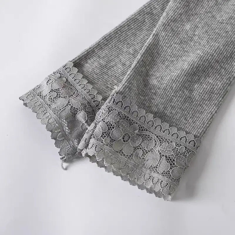 Pantalones de lana gruesa para mujer, mallas térmicas de algodón, adornos de encaje adelgazantes, pantalones cálidos de nueve puntos, rayas verticales, Otoño e Invierno: PP / YELLOW