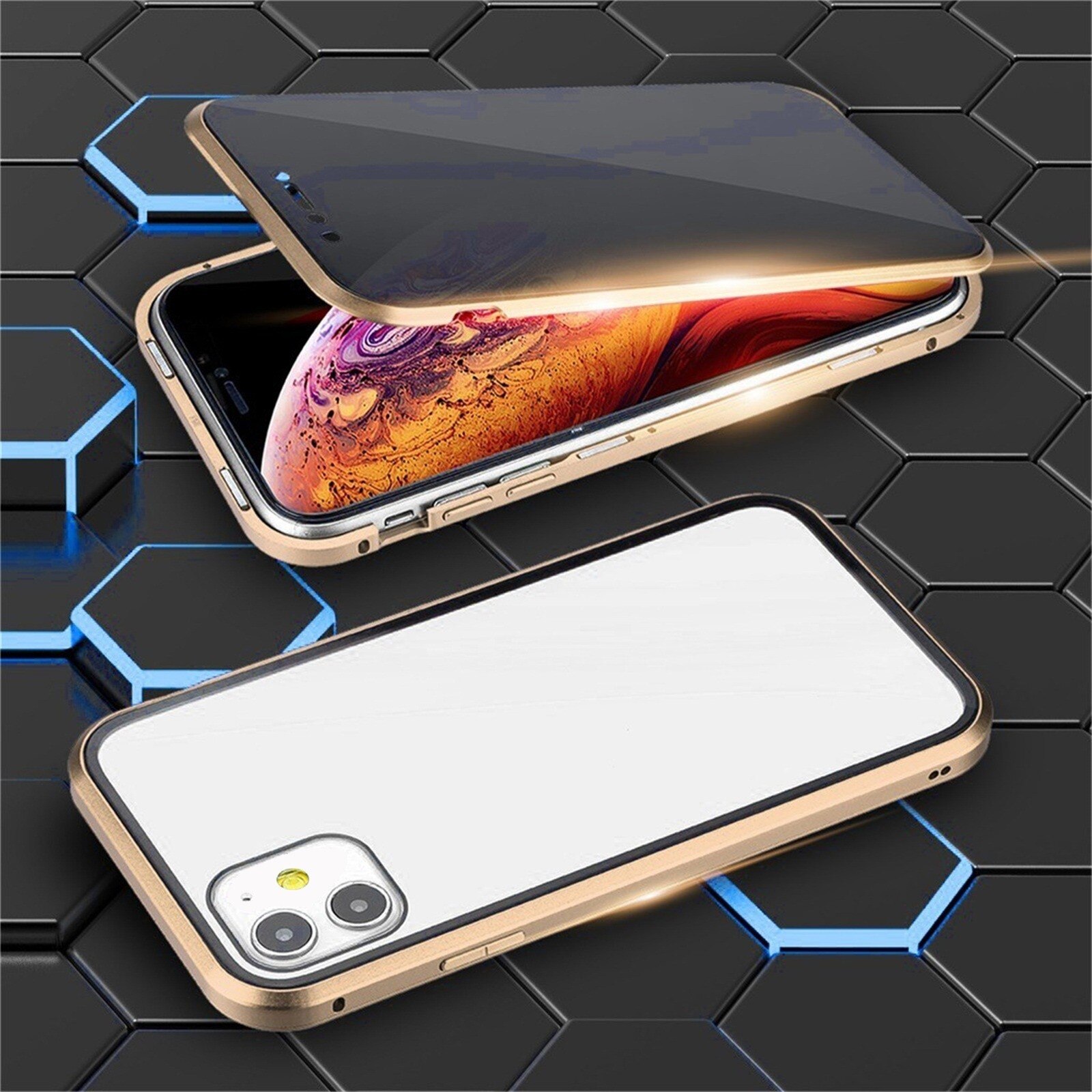 Iphone Case Telefoon Bescherming Anti-Fall 360 ° Magnetische Adsorptie Anti-Zie Privacy Dubbele Case Cover Voor Iphone 12 Mini: GD