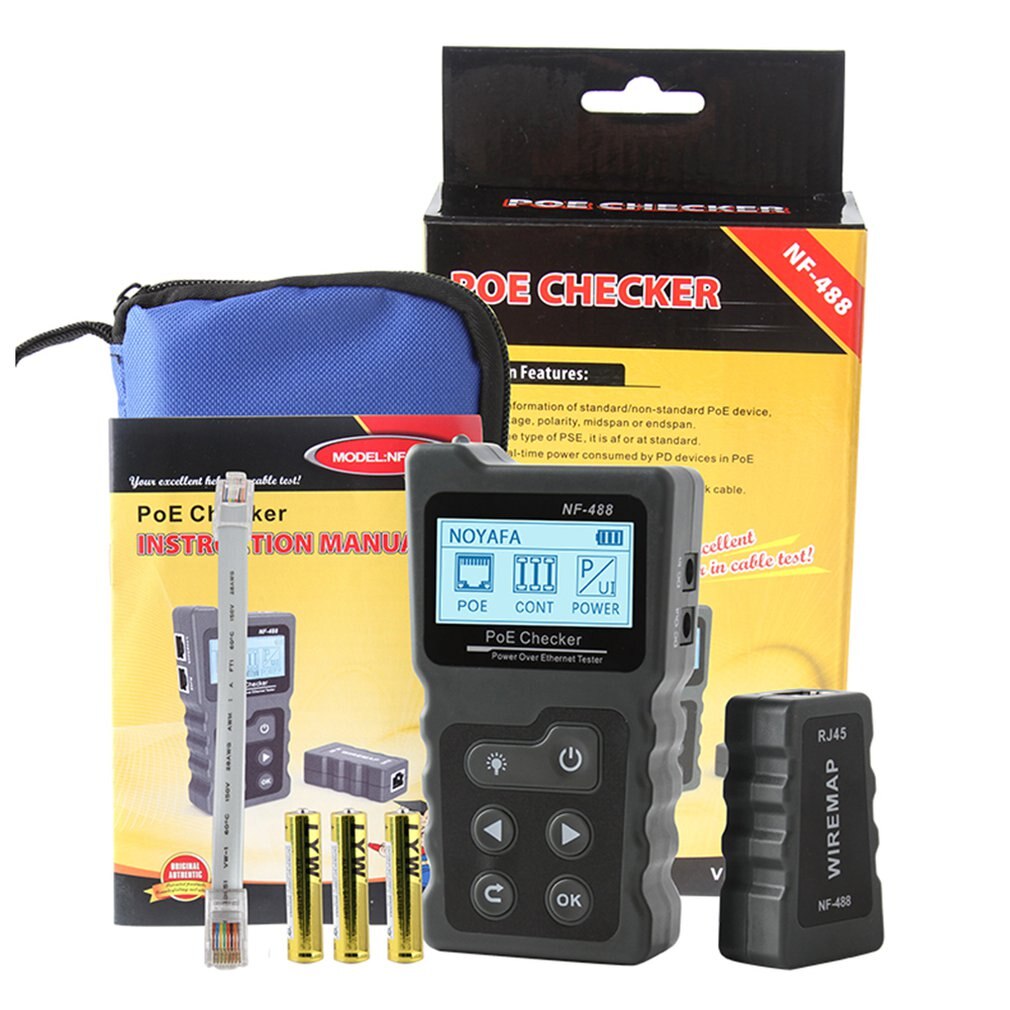 NF-488 LCD Network PoE Checker Over The Ethernet cat5 cat6 Lan Cable Tester Loop Test Tool Lan Tester