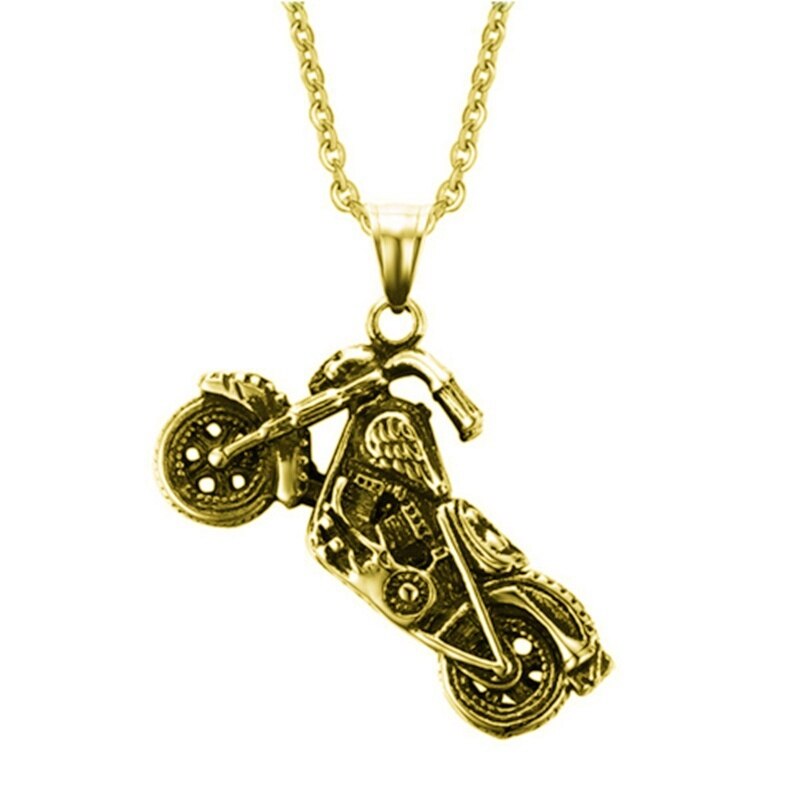 Klassieke Mannen Hanger Rvs Motorfiets Punk Rock Ketting Christmas Party Ketting Op De Hals Mode-sieraden: Gold