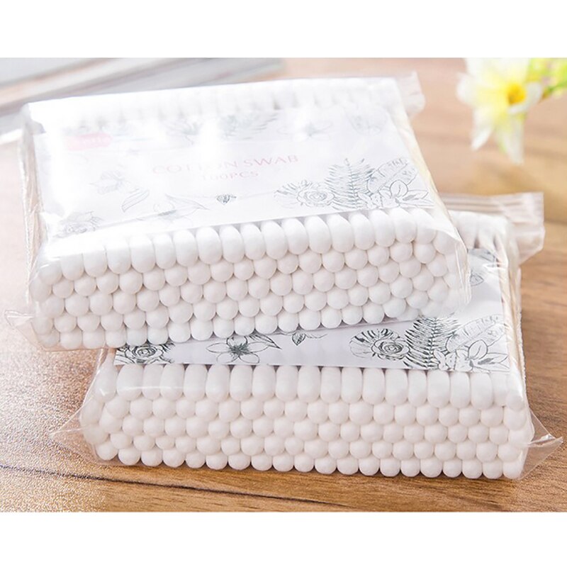 500Pcs Baby Wegwerp Dubbele Hoofd Wattenstaafje Zacht Veilig Cosmetica Oor Schoon Hout Sticks Wattenstaafje Stok Make tool