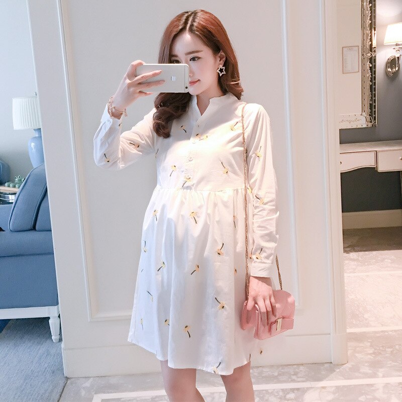 Oklady zwangerschapsshirtjurk, zwangerschapskleding, casual borstvoeding, lange mouwen, gestreepte zwangerschapskleding: Xl