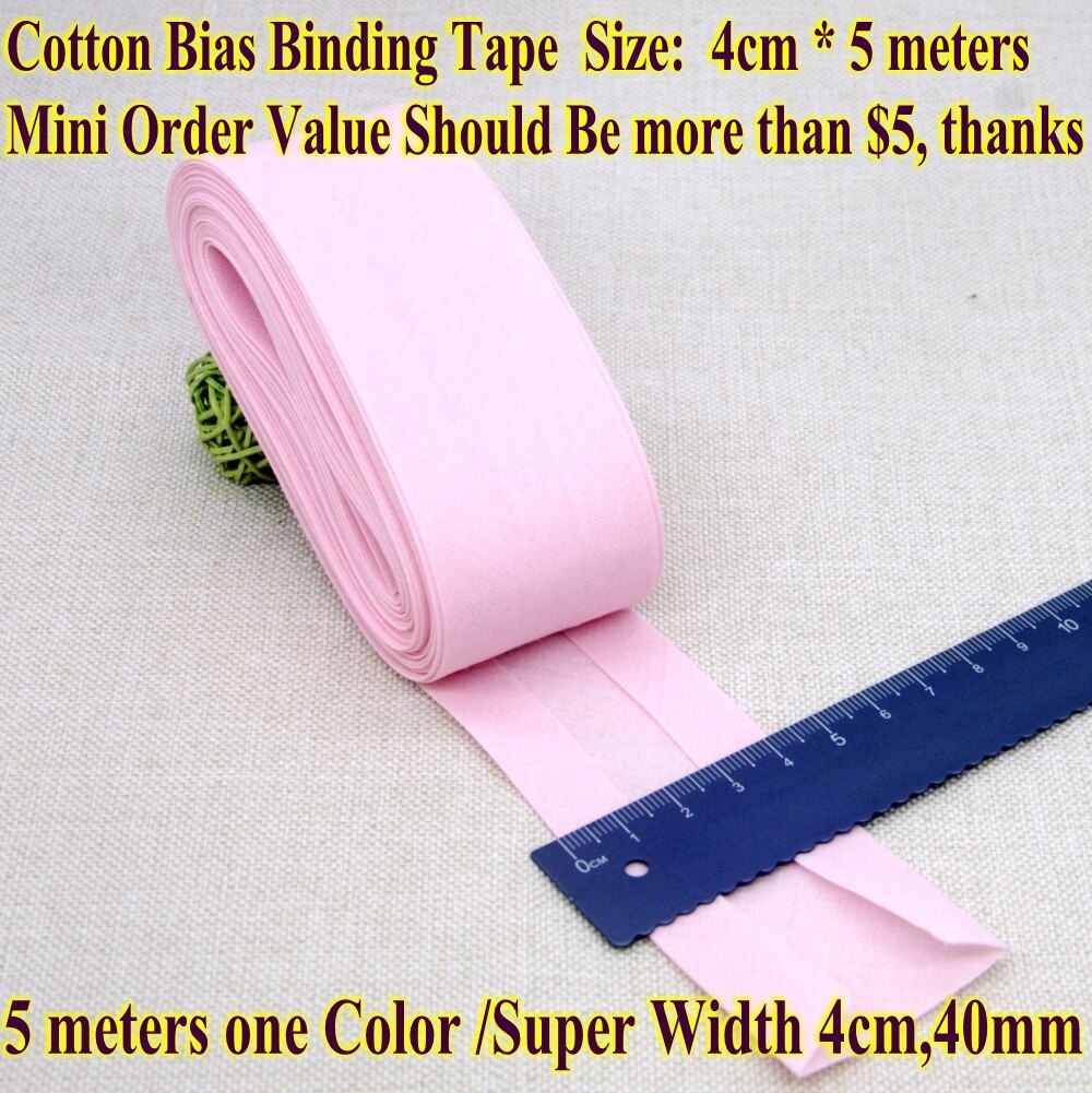 Ruban à biais en coton, taille 4cm, 40mm, 5 mètres, très large, pliable, pour bricolage, matériel de couture, fait à la main: Pink 5m