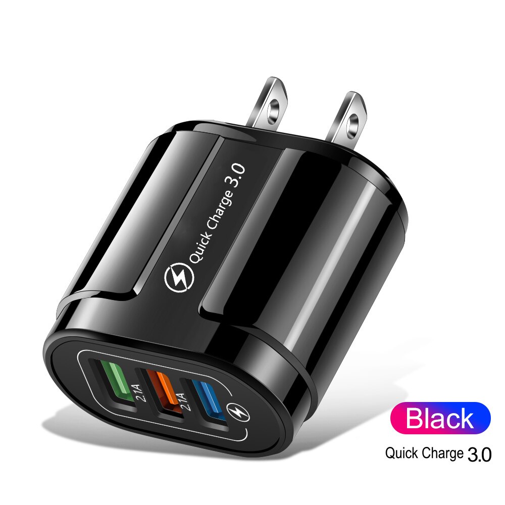 Chargeur mural universel rapide USB 3.0, 18 W, adaptateur de charge rapide pour iPhone, Samsung, téléphone portable, tablette, 3 ports UE/US: US Black