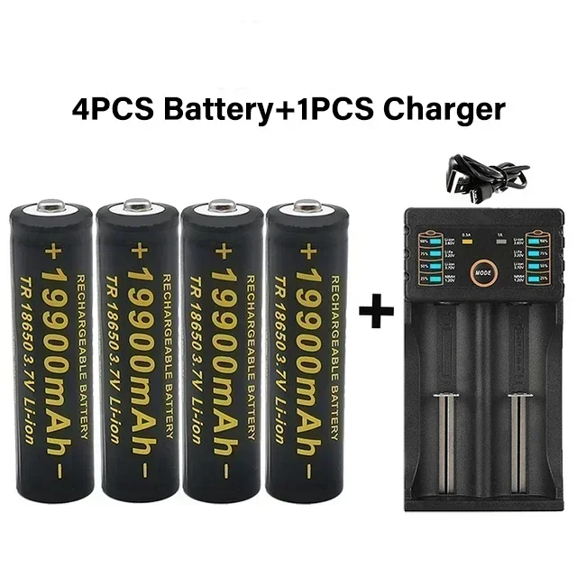 100% 18650 Lithium Batteries Flashlight 18650 Rechargeable-Battery 3.7V 19900 Mah for Flashlight +201 charger: SKY BLUE