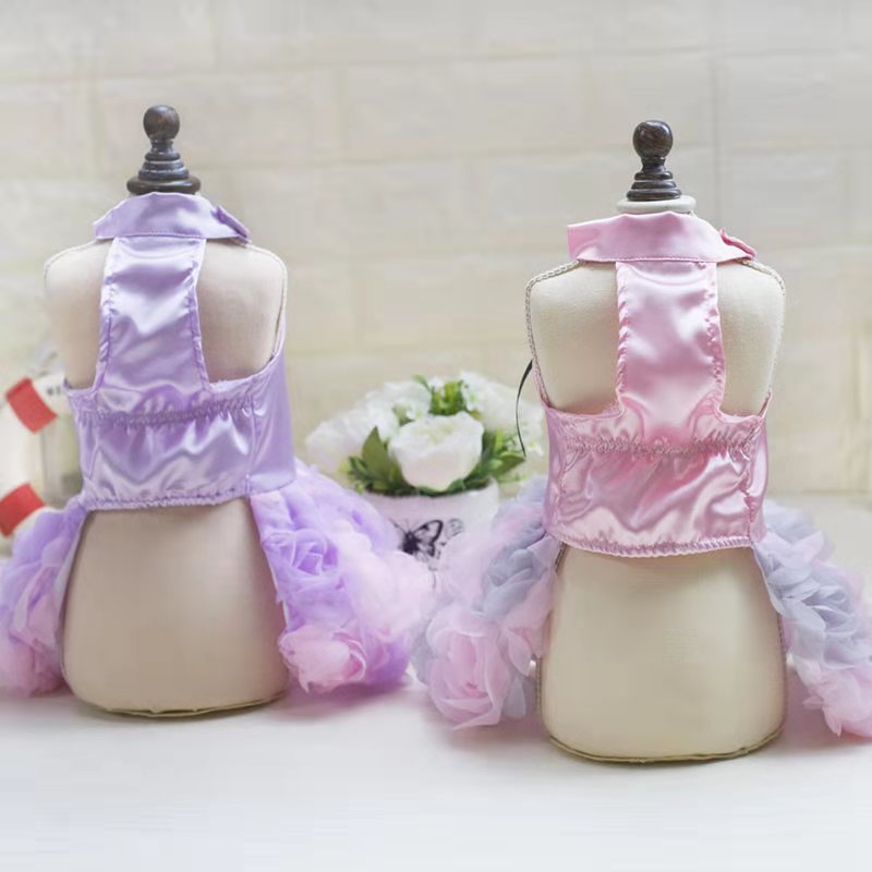 Dog clothes summer thin rose dress for small dogs pet wedding dress dog short skirts vest teddy french bulldog Pomeranian