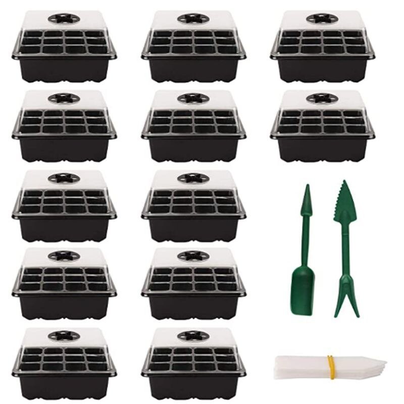 12 Hole Seedling Box 10-piece Set With Breathing Valve Sowing Heat Preservation Seedling Tray Planting Succulents In Net Pots: Black